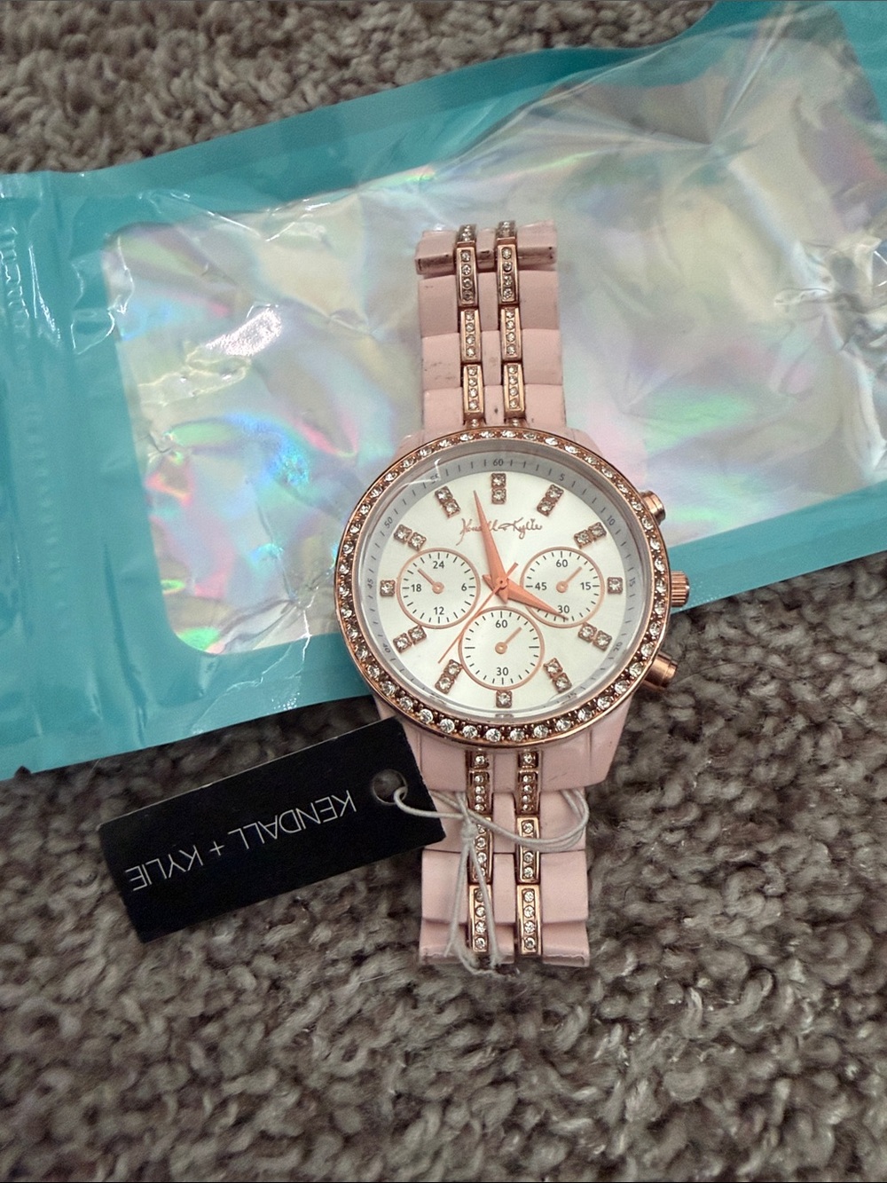 Kendall & Kylie Rose Pink Crystal Link Chronograph Watch